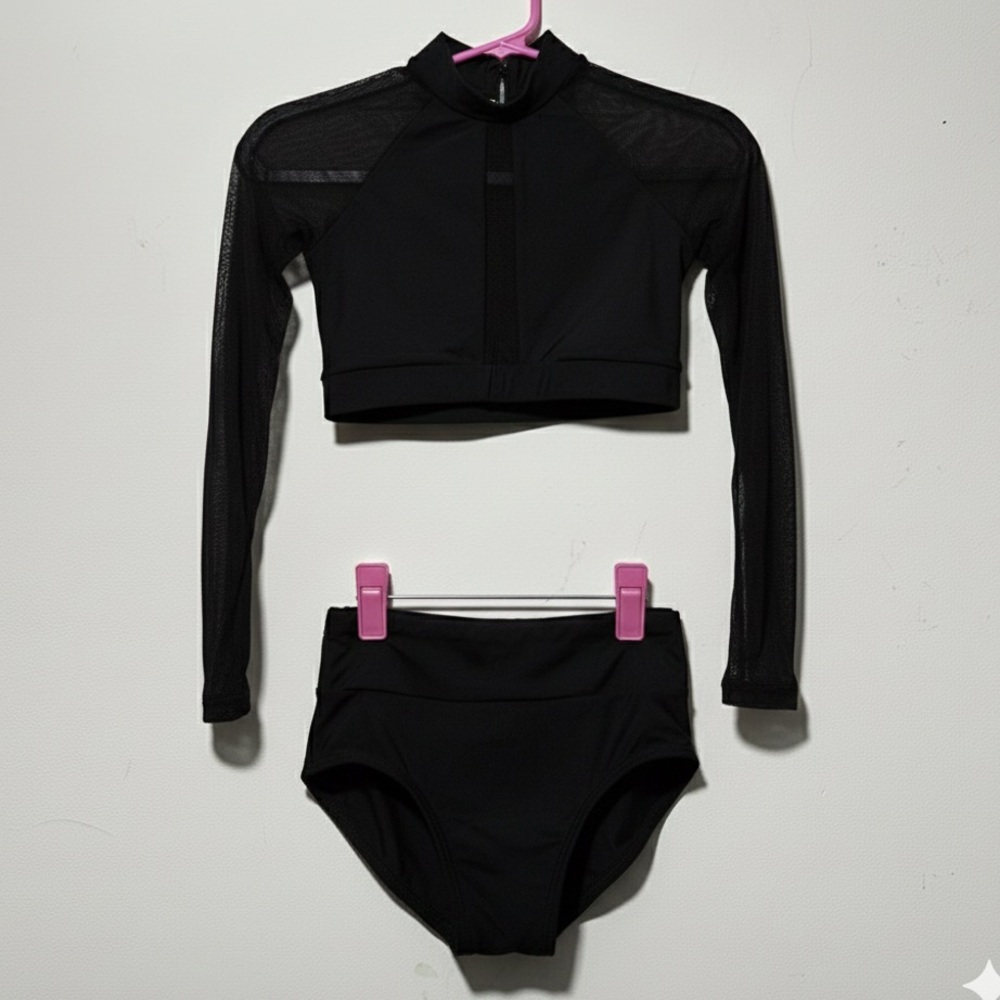 BalTogs High-Waist Mesh Crop Top and Briefs Set Black Dance Dancewear - Picture 2 of 6